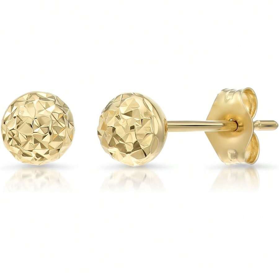 Arete de bola de oro amarillo de 14 quilates con corte de diamante - 0,118 pulgadas - Ver 1