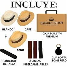 stuche Premium tipo Maletín + Cintas Intercambiables - Clip de Viaje + Ajustador de Talla - Hecho a Mano en Ecuador 100% Paja Toquilla Auténtica - Unisex Hombre y Mujer – Protección Solar UV - CAFETERÍA - Ver 5