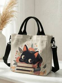 1 buah Tas Tote Kanvas Motif Kucing, Penutup Jepret, Tali Selempang yang Dapat Dilepas, Tas Bahu Serbaguna Kapasitas Besar, Cocok untuk Sehari-hari, Perjalanan, dan Sekolah - MultiWarna - View 10