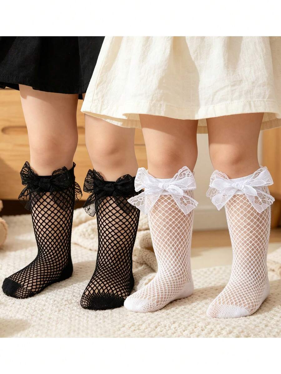 2 Pasang Kaos Kaki Jala Berongga Lucu Manis untuk Bayi Perempuan, Kaos Kaki Jala Setengah Betis yang Bernapas untuk Musim Semi/Panas