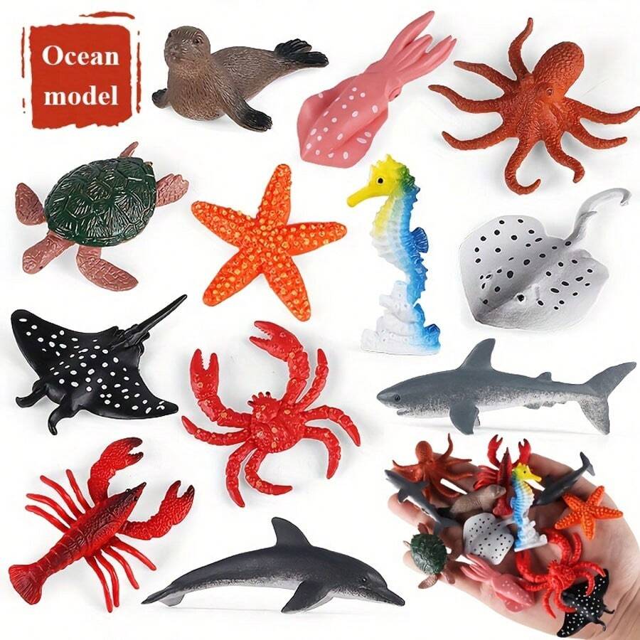 12pcs Set Realistic Ocean Animal Decor Shark Seahorse Crab Sea Turtle Whale Solid Durable Plastic Home Outdoor Decoration Ocean Environment Knowledge Christmas Halloween - Multicolor - View 1