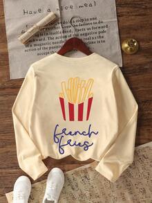 Tween Girl Casual Fun Print Round Neck Pullover Long Sleeve T-Shirt Autumn/Winter Top - Apricot - View 4