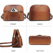 Dasein Bolso bandolera con cremallera para mujer, bolso de hombro a la moda con múltiples bolsillos - 2-Avestruz marrón - Ver 4