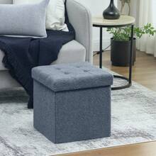 Foldable Sherpa Fleece Storage Ottoman - Blue - 1 - View 1