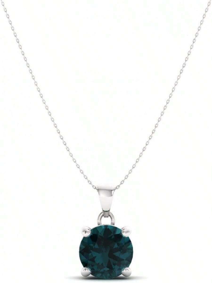 ndere Collar pequeño solitario con piedras preciosas naturales y certificadas en oro blanco de 14 quilates |   Colgante de 0,31 quilates con cadena, Metal, Londres, azul, topacio, oro blanco - 1 - Ver 1