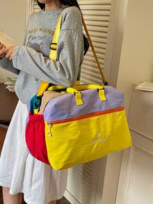 Bolso de viaje de mano estilo coreano con bloques de color arcoíris dopamina, bolso de gimnasio de gran capacidad, ligero y duradero, se puede fijar al equipaje, bolso de mano para viajes cortos, bolso de fitness y yoga, bolso de almacenamiento para dormitorio de estudiantes, bolso organizador de maternidad, bolso de viaje versátil unisex para mujeres - Multicolor - Ver 7