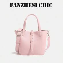 Fashion Solid Color Litchi Texture PU Mini Handbag, Dual Short Handles And Adjustable Detachable Crossbody Strap, Front Buckle Detail, Small Bucket Bag, Suitable For Young Girls And Sweet Style Lovers, Perfect For Coffee Dates, Weekend Shopping, City Walks And Daily Outings. - Pink - View 7