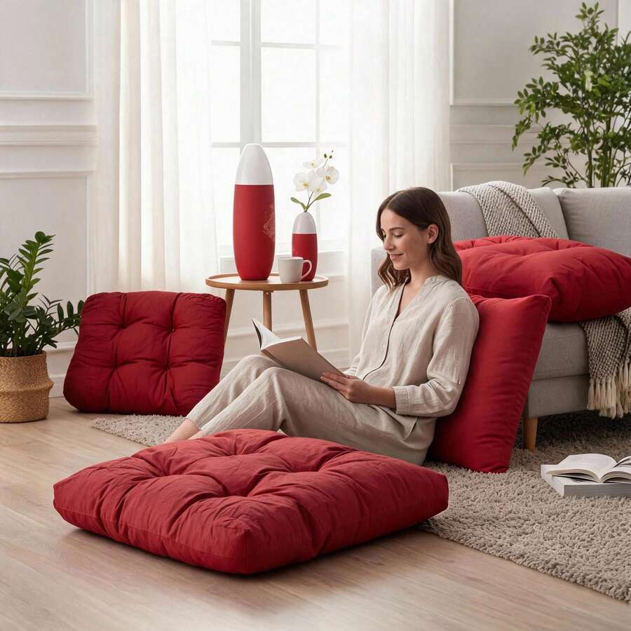 Filled Floor Cushion 60x60 Cm – Soft & Plush - Redwood - View 1
