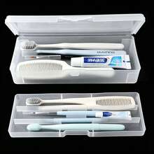 1pc Rectangular Double-Layer Storage Box Portable Travel Toothbrush Holder Dust-Proof Organizer Container For Camping Outdoor Adventure Business Trip Toiletries Accessories Case - View 3