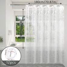 1 buah Tirai Mandi Semi-Transparan Bermotif Persegi & Bulat, Tirai Mandi Kamar Mandi Transparan, Tirai Pembatas, Tirai Dekoratif, Termasuk Pengait - Clear - View 10