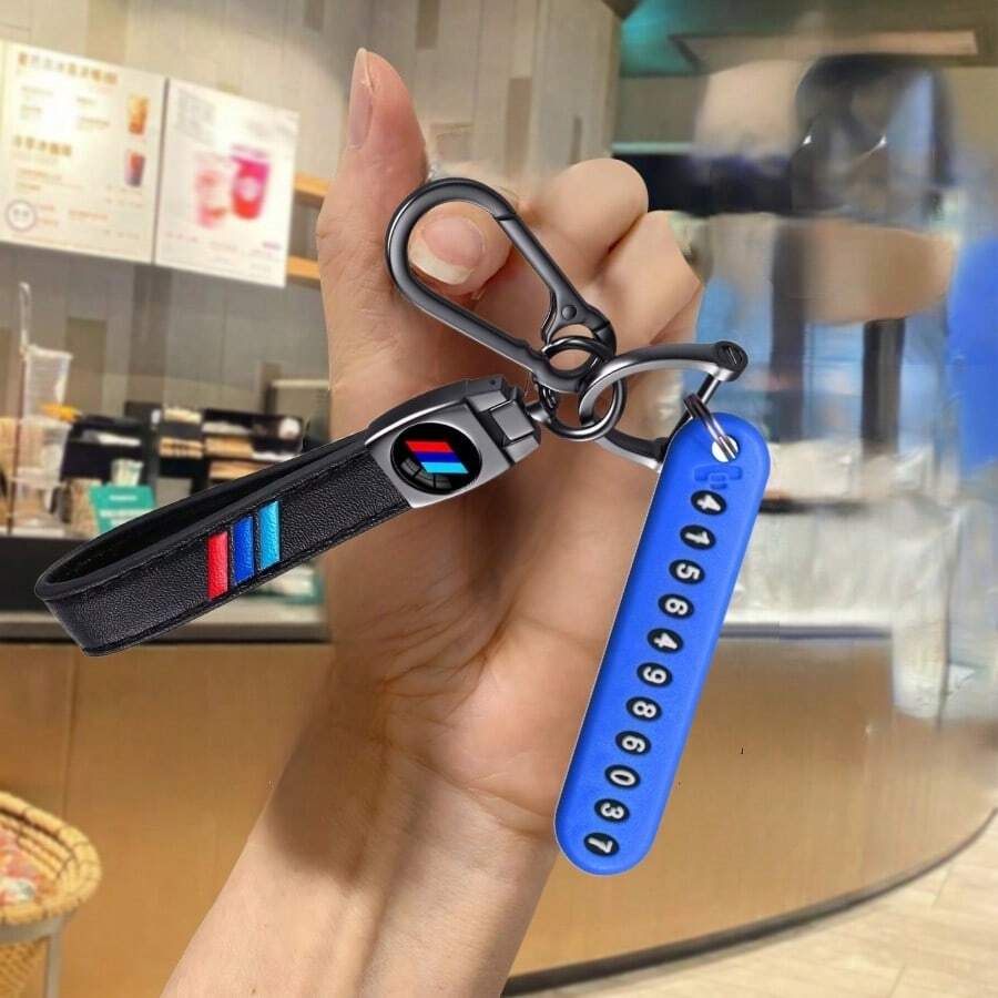 TRTY Leather Car Key Fob Kit - Includes (Flathead Screwdriver Tool, Phone Number Plate And Anti-Loss D-Ring, Key Ring), Unisex Car Key Chain, - Car Smart Key Accessories, Suitable For Car, Motorcycle, Home, Office, Warehouse Management And Other Key Accessories, Also An Ideal Holiday And Birthday Gift