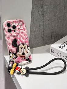 Disney Mickey Mouse Clubhouse Phone Case : 3D Fluffy Pattern Border Protector Phone Soft Phone Case With A Free Cute Mickey Mouse Bracelet Chain Lanyard, Mickey Mouse, Minnie Mouse, Donald Duck, Daisy Duck, Goofy, Pluto, For Apple 17 Promax 17 Pro 16 15 14 13 12 11 Pro Max XS Max X XR Soft Cover Summer Phone Case - White - View 5