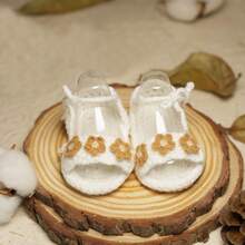Handmade Woven Infant Shoes Soft Sole Sandals Gift Shoes Breathable Skin-Friendly Infant Shoes Floral Decorated Infant Sandals - White - View 6