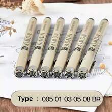 6pcs Fine Line Pens, Multi-Specification Nib Waterproof Marker Pens, Sketching Eyeliner Pens, Black Nylon Cartoon Art Pens, Suitable For Professional Art Painting - 6 Styles - View 6