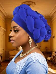 1pc Women's Solid Color Woven Floral Sequined Pullover Headscarf Hat, Suitable For Balls, Weddings, Parties And Special Occasions. - Multicolor - View 5