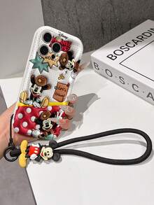 Disney Mickey Mouse Clubhouse Phone Case : 3D Fluffy Pattern Border Protector Phone Soft Phone Case With A Free Cute Mickey Mouse Bracelet Chain Lanyard, Mickey Mouse, Minnie Mouse, Donald Duck, Daisy Duck, Goofy, Pluto, For Apple 17 Promax 17 Pro 16 15 14 13 12 11 Pro Max XS Max X XR Soft Cover Summer Phone Case - White - View 6