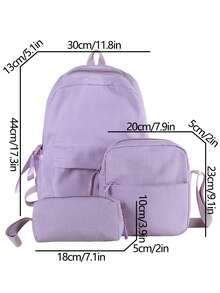 3-Piece Nylon Solid Color Backpack Set, Foldable Multi-Pocket Large Capacity Zipper Backpack, Suitable For Teenagers And High School Students - Purple - View 10