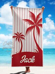 1pc Personalized Large Beach Towel, Palm Tree Pattern + Custom Text, Portable Quick-Dry Soft Absorbent, Fashion Print, Suitable For Pool, Beach And Summer Vacation - Multicolor - View 7