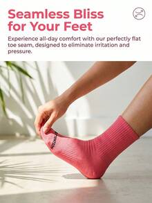 Calcetines slouch acanalados de unicolor con estampado en inglés, suaves y sin presión, estilo callejero dopamina, versátiles para fitness y desplazamientos, calcetines de pantorrilla - Rosa - Ver 4