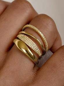 4pcs Elegant Cubic Zirconia Rings, Suitable For Women To Wear, Suitable For Weddings, Engagements, Anniversary Parties, Valentine's Day Gifts - Yellow Gold - View 4