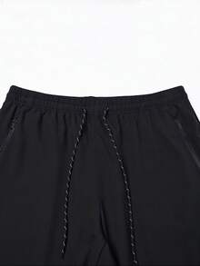 Men's Plus Size Thin Summer Jogger Pants, Casual Jogging Long Pants With Drawstring Elastic Waist, Pockets And Zipper Design - Black - View 4