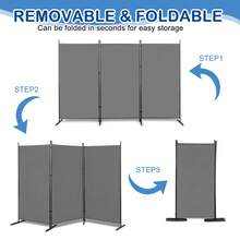 6FT Gray Trifold Foldable Partition Screen, 160g Polyester Cloth With Carbon Steel Frame & Plastic Feet, Privacy Divider For Bedroom Dorm Decor - 1 - View 11