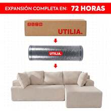 UTILIA Sofá Modular comprimido para Sala en L, Seccional con Chaise Amplia y Cojines Profundos, Estilo Nube, Tela de Pana Suave, Base Antideslizante, Asiento Amplio y Cómodo, Sofa Cama Beige - Beige - Ver 4