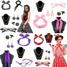 1950s Retro Women's Costume Accessory Set For 1950s Themed Party And Halloween Cosplay: Vintage Party Cosplay, Polka Dot Headband, Earrings, Stud Earrings, Beaded Necklace Accessory Set, Suitable For 1950s Themed Party And Halloween Cosplay, Elegant Costume Accessories, Valentine's Day Holiday Essential Decoration Props, Women's Cosplay Wedding Accessories, Accessories, Women's Headscarf Accessories, Removable Lens - Multicolor - View 1