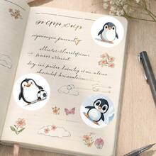 502pcs/Roll, Cheerful Little Penguin Pattern Stickers, Christmas. 10 Different Patterns. Suitable For Gift Wrapping Labels, Water Bottle Decoration. Scrapbook Decoration, Gift Wrapping Decoration, Scrapbook Stickers And Other Favorite Product Decoration Stickers. - Multicolor - View 5