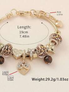 1pc Personalized DIY Beaded Bracelet, Leopard Print Beads, Heart Butterfly Star Charms, Adjustable, Christmas Gift, Versatile Daily Accessory For Kids - Multicolor - View 3