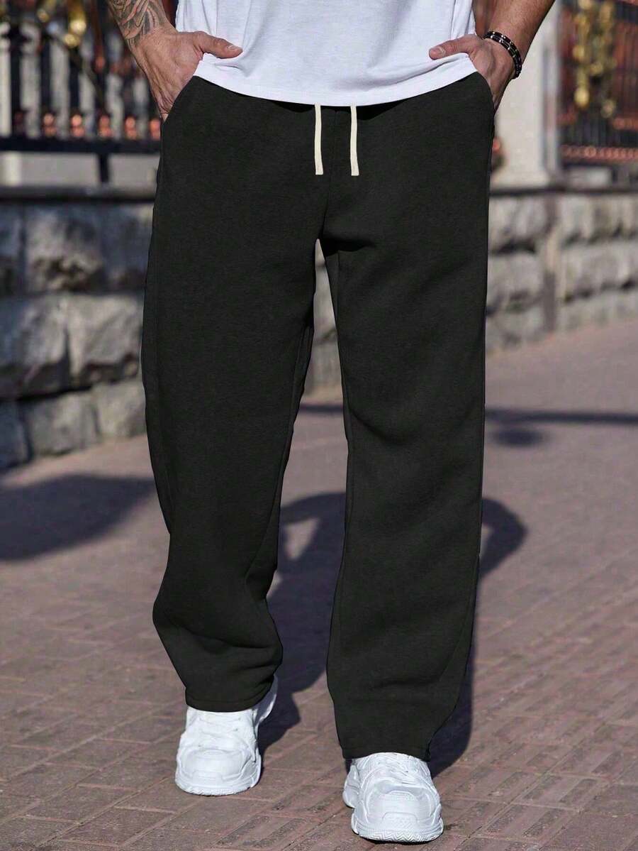 Men's Straight-Leg, Loose-Fitting Grey Sweatpants With Drawstring Detail, For Casual Wear - 煙灰色 - 查看 1