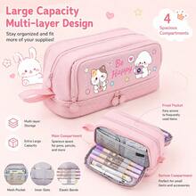 Cute Pink Cat Desktop Stationery Pencil Case, Suitable For School Group Customization, Gift Giving, 4-Layer Zipper Multi-Function Pencil Holder, New Large Capacity Japanese Style Cute Stationery Storage Bag, Women's Back To School Supplies - Multicolor - View 3