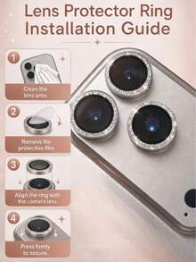 Arvin [Full Coverage Glitter] Camera Lens Protector Film Compatible With IPhone 17 Pro Max/17 Pro/16 Pro Max/16 Pro/15 Pro Max/15 Pro/17Air/16Plus/15Plus, 9H Tempered Glass Camera Cover - Silver - View 3