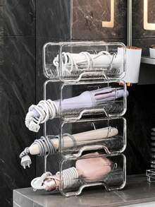 1 pieza Organizador de herramientas para el cabello de estilo minimalista estable y mejorado | Estante de almacenamiento de pared de material duradero y alta transparencia, específicamente para el almacenamiento de herramientas de peinado caliente | Elemento esencial moderno para ahorrar espacio en el baño - transparente - Ver 2