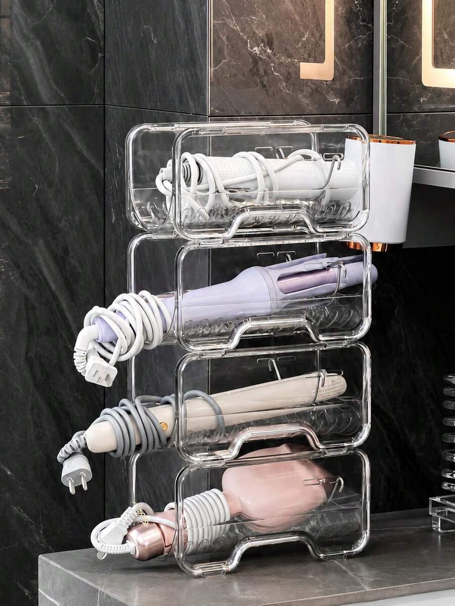 1 pieza Organizador de herramientas para el cabello de estilo minimalista estable y mejorado | Estante de almacenamiento de pared de material duradero y alta transparencia, específicamente para el almacenamiento de herramientas de peinado caliente | Elemento esencial moderno para ahorrar espacio en el baño