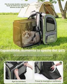Pecute Zaino per Cani Gatti Estensibile, Cuccia Portatile, Trasportino Estraibile Indicato per Viaggi Sia Lunghi Che Corti, Grigio XSDD - Grigio, XL - Visualizzare 2