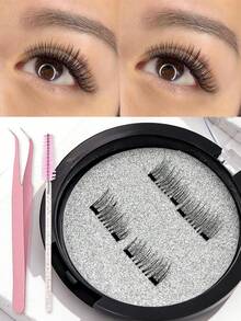 1 Pair Magnetic False Eyelashes, Half-Length, No Glue Needed, Short Magnetic Lashes, Natural Cat Eye Effect, Reusable, Suitable For Eyelash Extensions, Perfect For Slouchy People, Beauty Bloggers, And Gifts - View 3