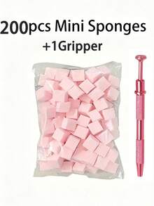 200pcs/100pcs Mini Sponge Blocks With 4-Prong Tweezers, Nail Art Gradient Color Sponge, Gradient Nail Polish Tool - Pink - View 10