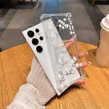 Funda de teléfono con soporte para tarjeta de foto floral blanca minimalista y fresca, carcasa protectora resistente a golpes y duradera, estilo de moda, cubierta protectora suave de cobertura completa compatible con iPhone 7/8/X/11/12/13/14/15/16/17 Pro Max Series, A03/A04/A05/A06/A07, A23/A24/A25/A26, A33/A34/A35/A36/A37, A53/A54/A55/A56/A57, S20/S21/S22/S23/S24/S25/S26 Series, 12C/13C/14C/15C, Honor 400/400 Pro/400 Lite/600/600 Pro y otros modelos de teléfono - transparente - Ver 4