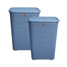 Combo Of 2 Rattan Baskets With Lids - La Ardilla Plastics - Basket, Laundry Hamper, Organizer, Polypropylene Material, Durable, Lightweight And Elegant - Ideal For Indoor And Outdoor Use, Bedroom, Laundry Area. - 藍色 - 查看 9