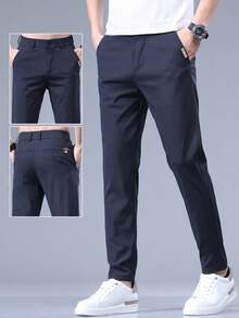 Men's Slim-Fit Straight Leg Casual Trousers With Embroidered Letter Pocket For Summer - 煙灰色 - 查看 10