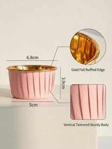 100/50/10 piezas Tazas de postre para pastel doradas con rosa, superficie lisa resistente al calor con diseño de borde enrollado, tazas para muffins/pasteles, adecuadas para bodas, graduaciones, fiestas de cumpleaños, herramientas de horneado/utensilios de cocina, moldes de papel rosa para pasteles - Rosa - Ver 5