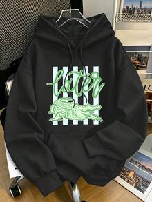 Women's Plus-Size Casual Hoodie With Pockets – Featuring Lettering And Crocodile Prints – American Street-Style Autumn/Winter Hoodie - Black - View 1
