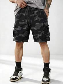 Men's Summer Camouflage Cargo Shorts, Casual Outdoor Shorts Sports - Black - View 1