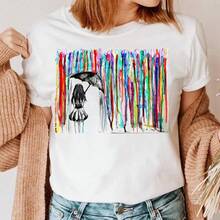 Women's Short Sleeve Creative Geometric Print Round Neck T-Shirt Harajuku Tops - Black - View 1