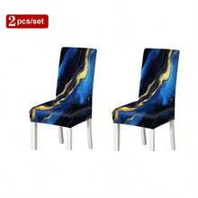 2/4/6 Sets Digital Printed Dining Chair Covers, Blue And Black Gold Geometric Pattern Design, Suitable For Restaurant, Hotel, Celebration Occasions And Holiday Decoration, Ideal Housewarming Gift - Multicolor - View 15
