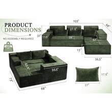 HABUTWAY 105" L Shape Modular Sectional Sofá para Salón de Estar, No se Recoge, Modular Sofá Confortable con Asiento para Salón recámara, Lujo Acorazado Derecho, Blanco - Terciopelo Gris - Ver 11
