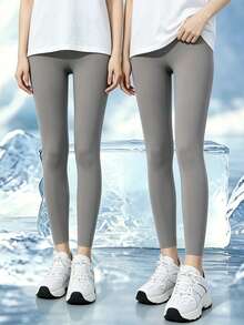 Commuter Outfit Ice Silk High Waist Leggings Seamless Slimming Cool Breathable Summer Lightweight Fitted Pants - Multicolor - View 14