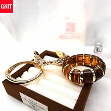 GNIT Women's Tortoiseshell Segmented Resin & Multi-Strand Twisted Gold Bracelet Set, 3pcs/1pc Stackable Chunky Wide Bangle, Vintage Old Money Style Jewelry Set - Jintuka.gold.gold - View 6