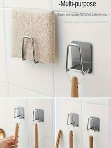 1/3 Piecesstainless Steel Kitchen Sink Sponge Rack, Drain Rack, Wall-Mounted Storage Rack Hook, No-Drill Kitchen Storage Rack, Sponge And Washbasin Bracket, Easy To Install, Space-Saving, Practical Hooks, Kitchen Accessories, Christmas Gift. - Multicolor - View 5